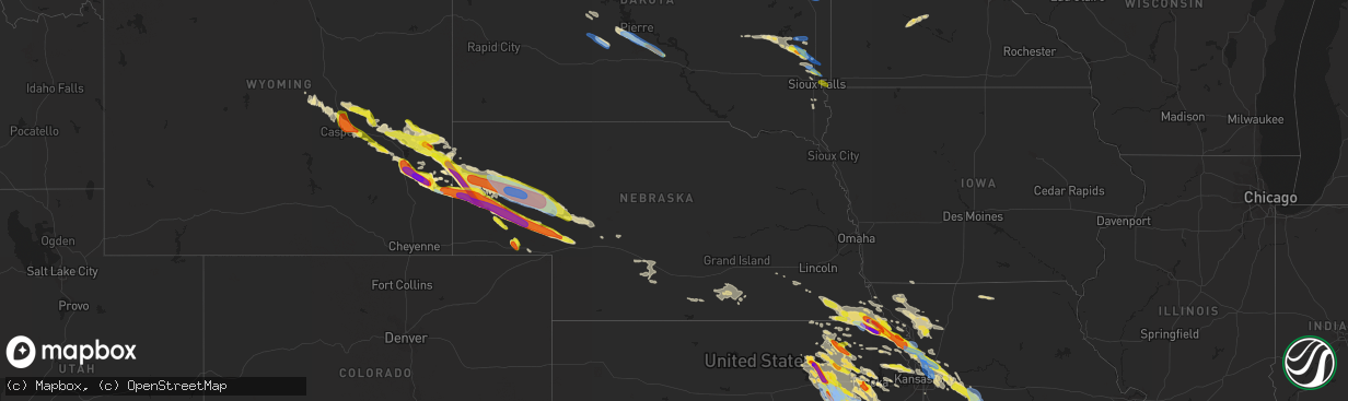 Hail map in Nebraska on August 15, 2019