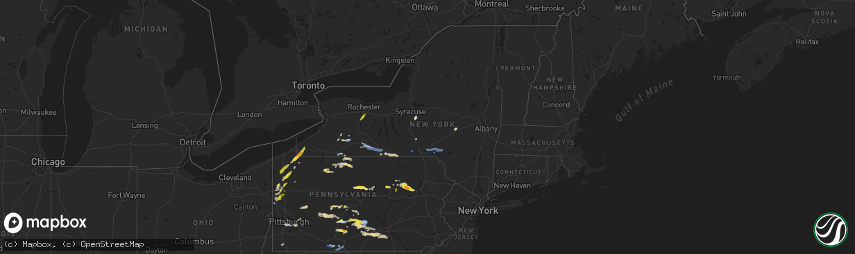 Hail map in New York on August 15, 2019