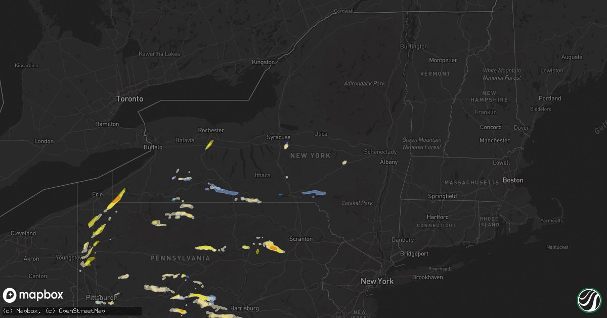 Hail map in New York on August 15, 2019