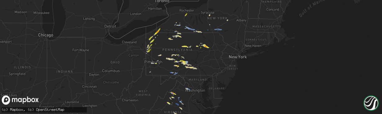 Hail map in Pennsylvania on August 15, 2019