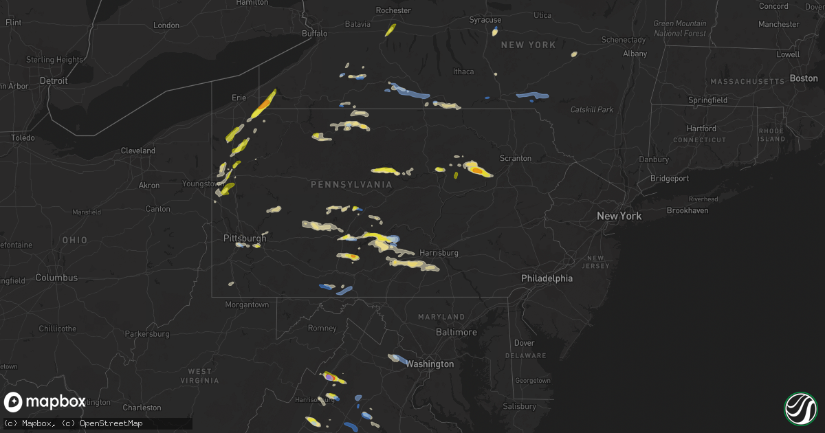 Hail map in Pennsylvania on August 15, 2019