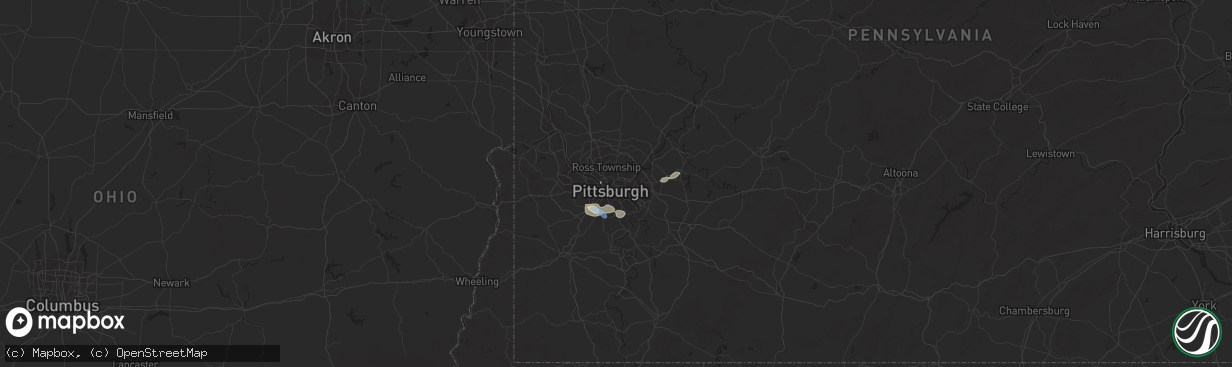 Hail map in Pittsburgh, PA on August 15, 2019