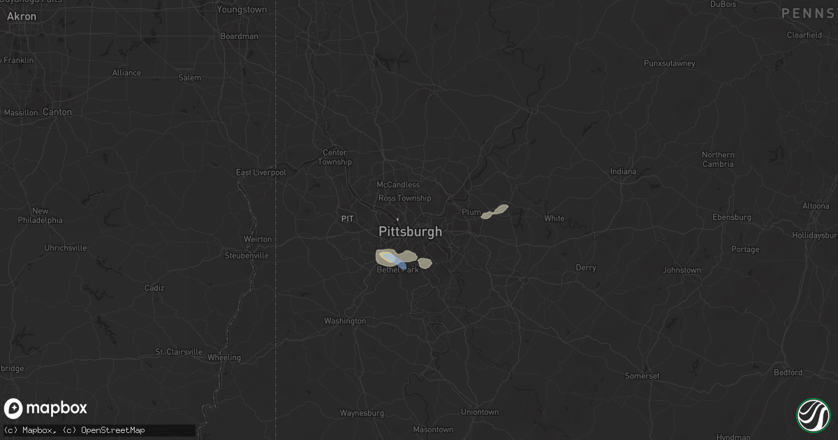 Hail map in Pittsburgh, PA on August 15, 2019