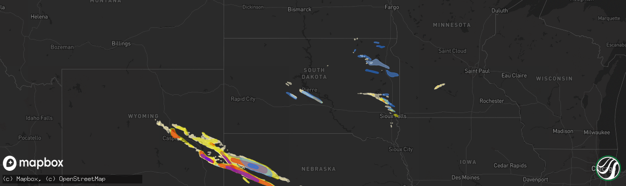 Hail map in South Dakota on August 15, 2019