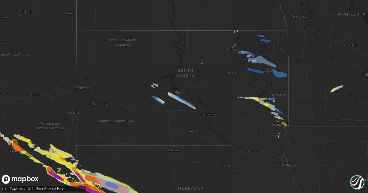 Hail map in South Dakota on August 15, 2019