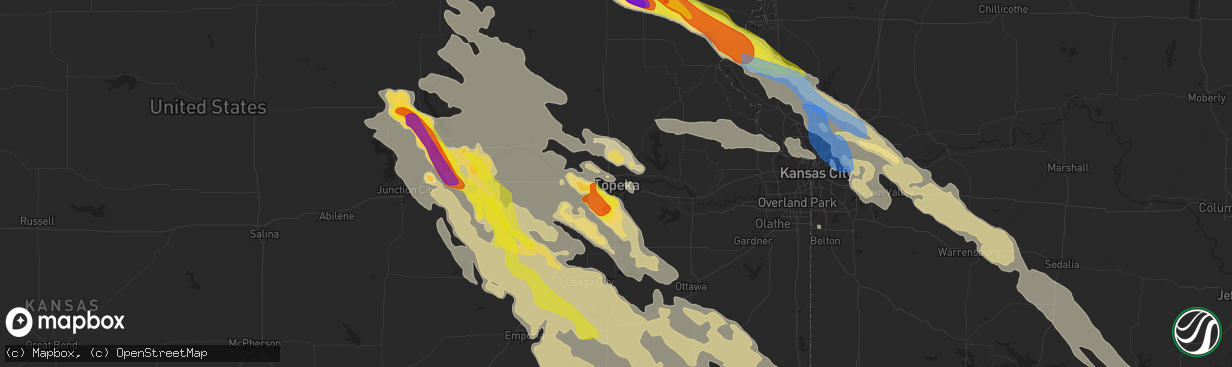 Hail map in Topeka, KS on August 15, 2019