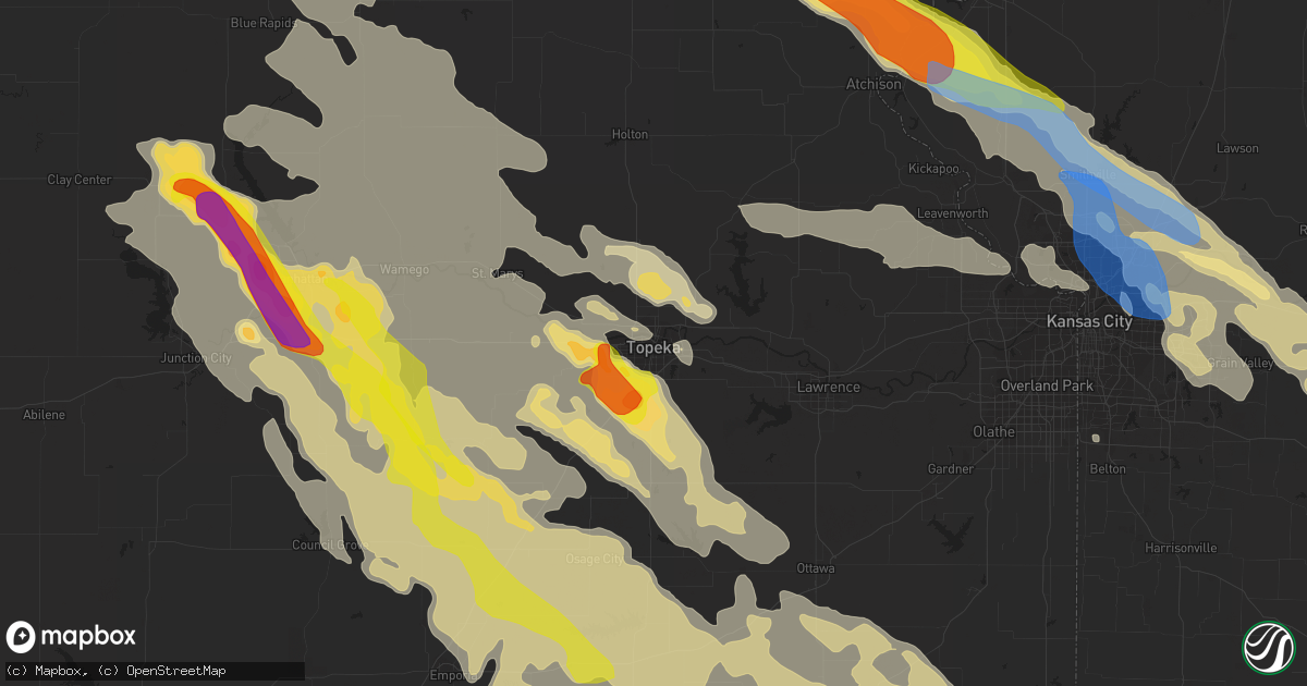 Hail map in Topeka, KS on August 15, 2019