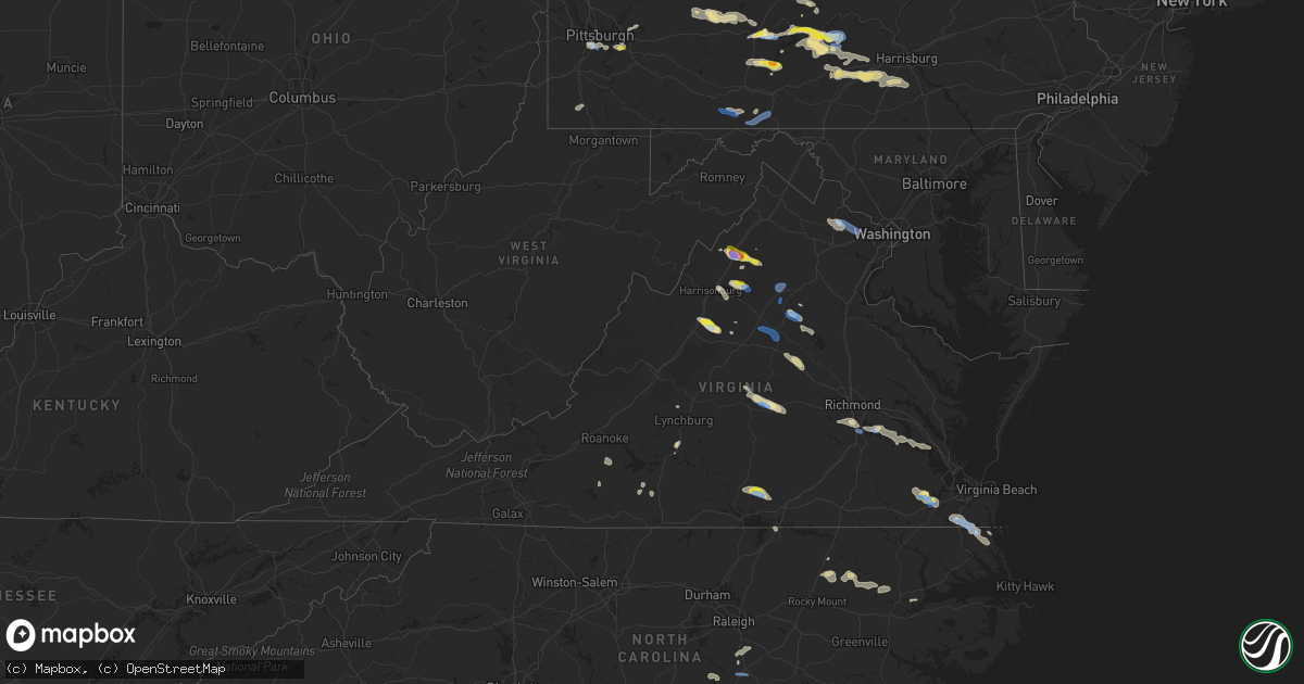 Hail map in Virginia on August 15, 2019