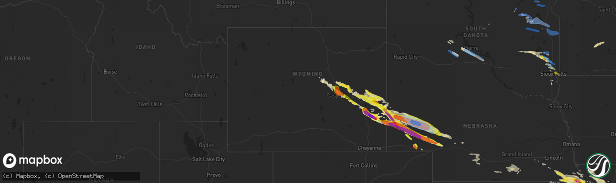 Hail map in Wyoming on August 15, 2019