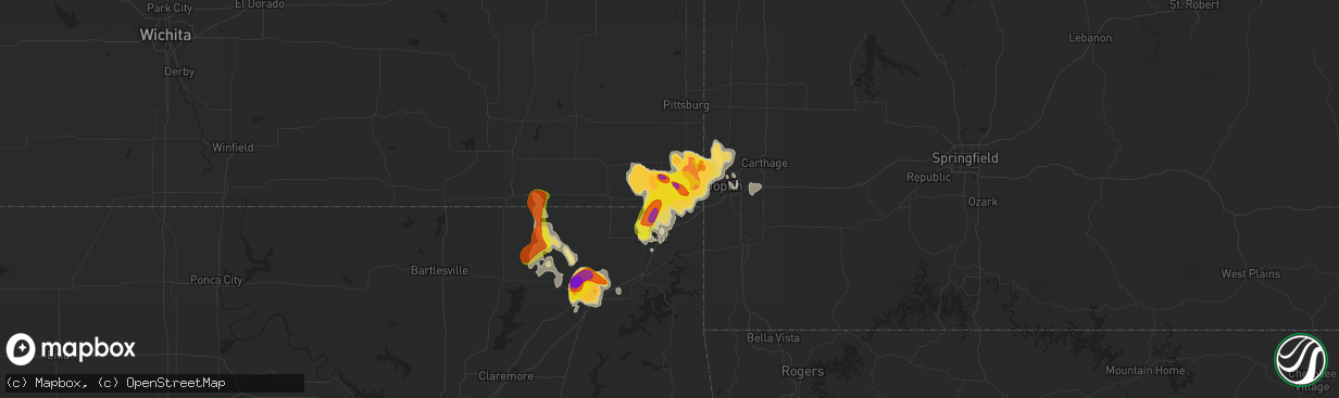 Hail map in Baxter Springs, KS on August 15, 2020