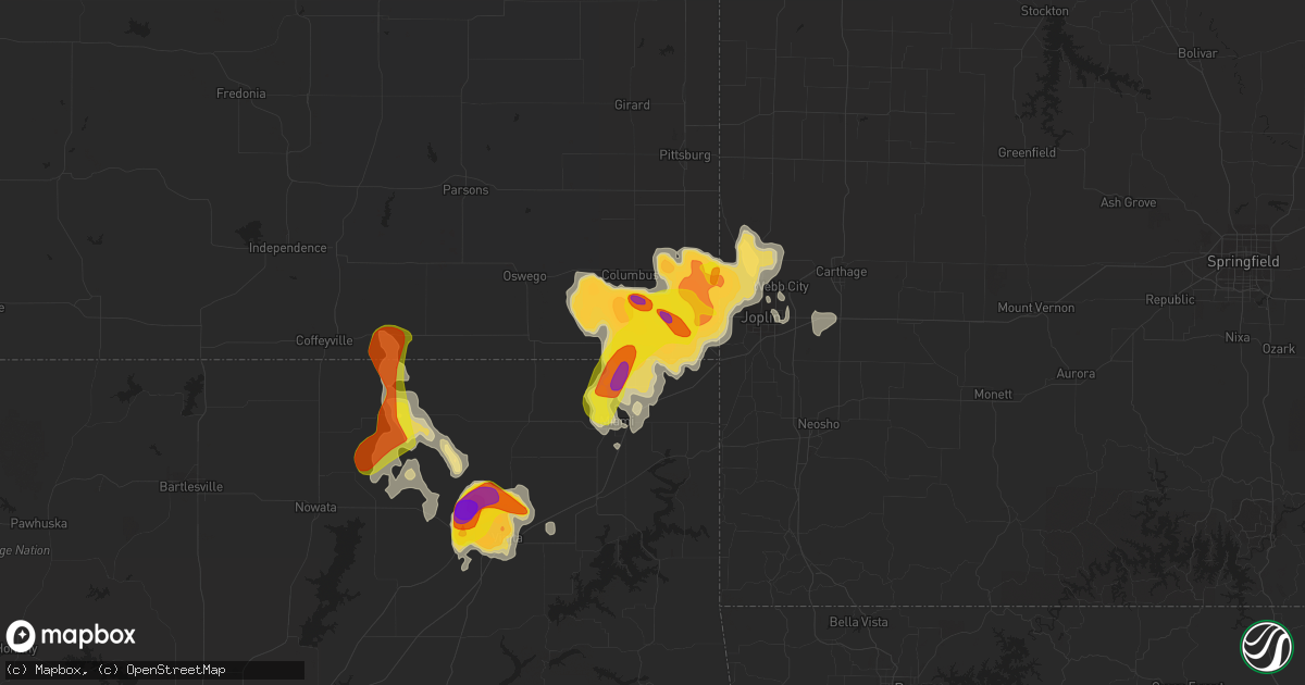 Hail map in Baxter Springs, KS on August 15, 2020