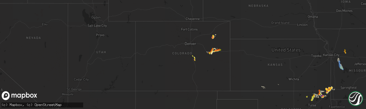 Hail map in Colorado on August 15, 2020