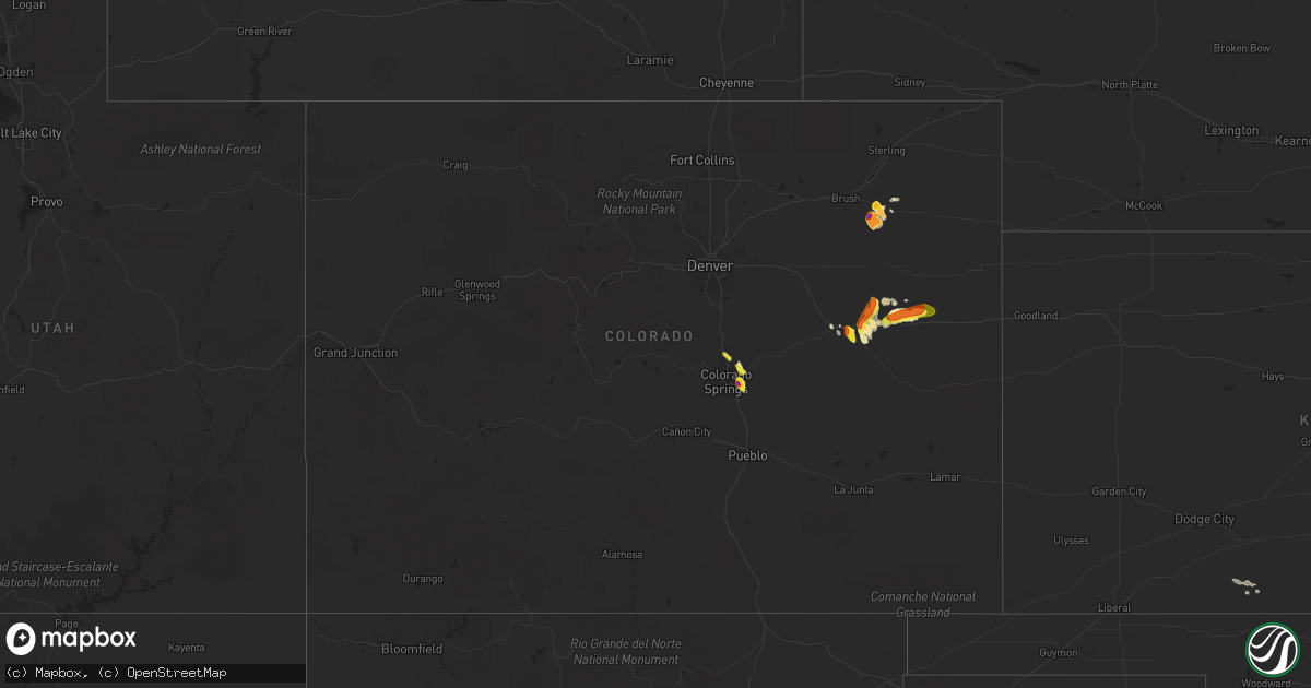 Hail map in Colorado on August 15, 2020