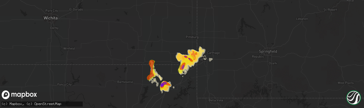 Hail map in Columbus, KS on August 15, 2020