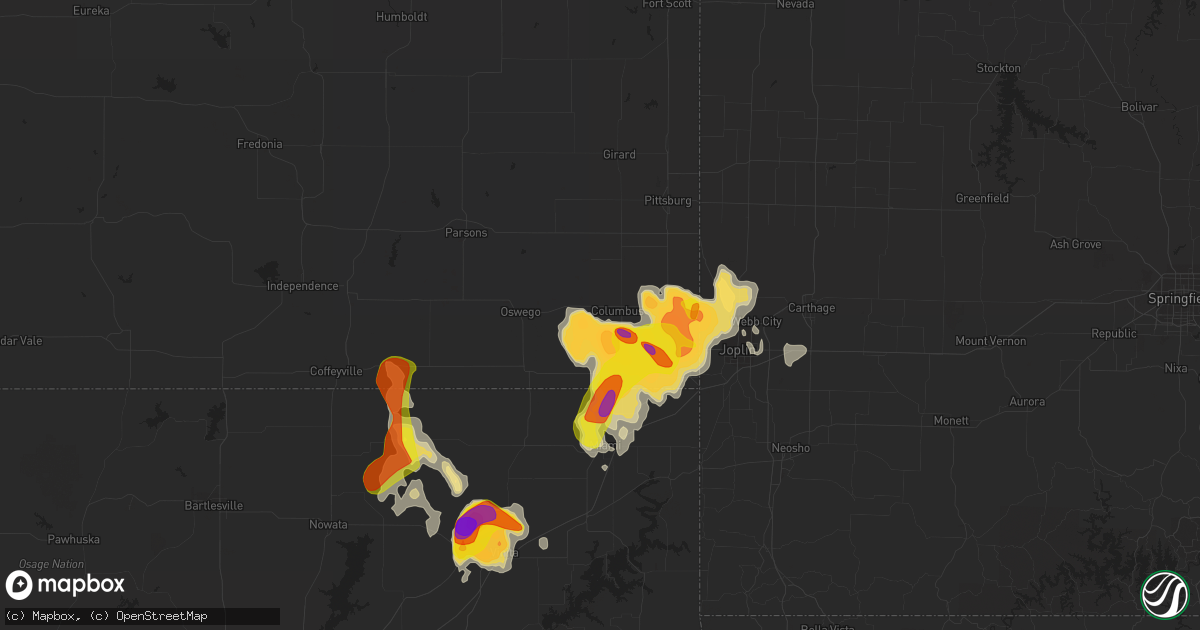 Hail map in Columbus, KS on August 15, 2020