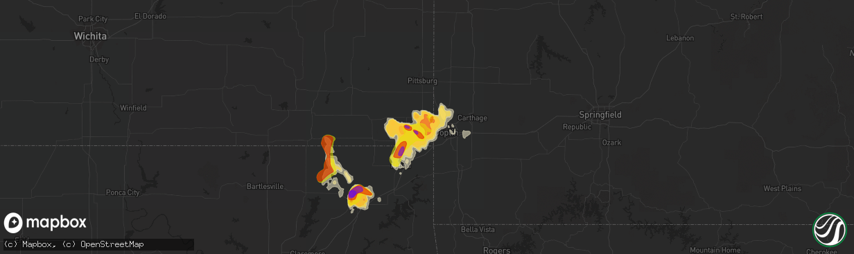 Hail map in Galena, KS on August 15, 2020