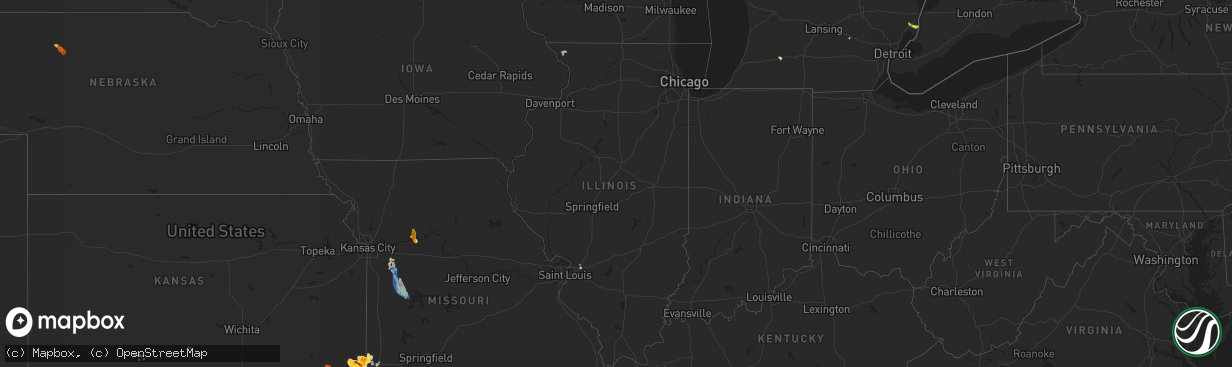 Hail map in Illinois on August 15, 2020