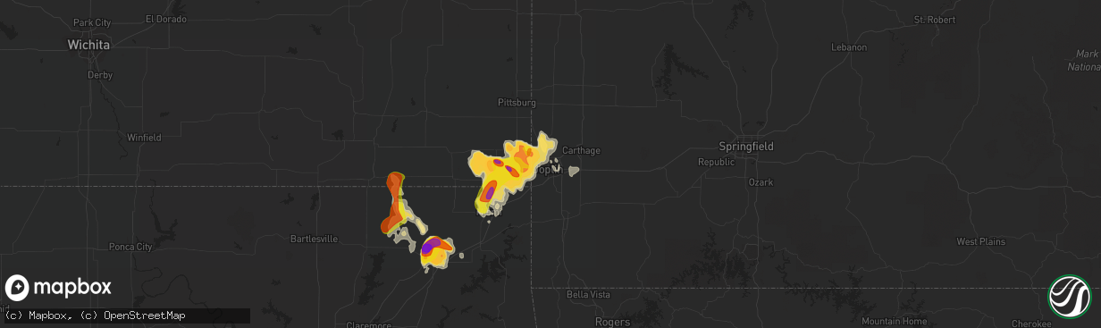 Hail map in Joplin, MO on August 15, 2020