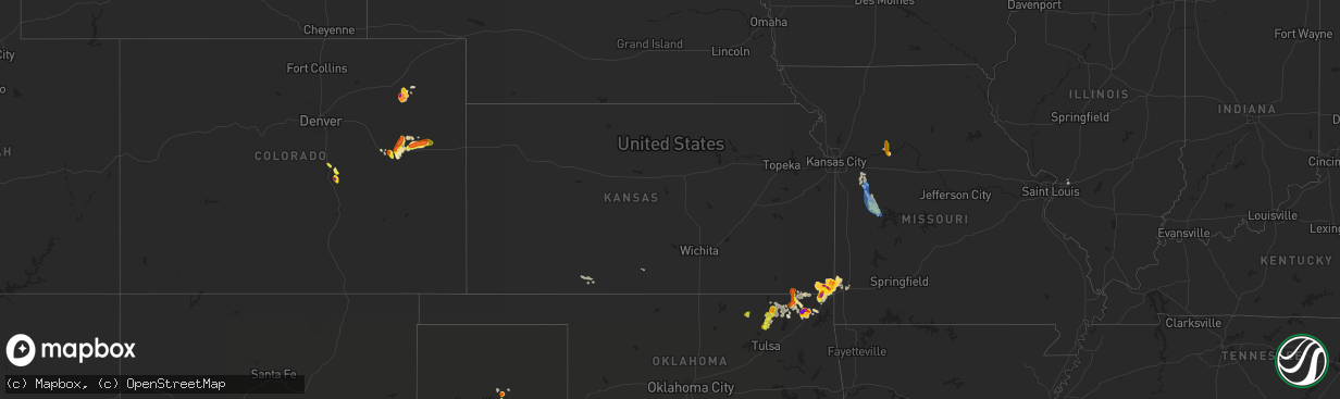 Hail map in Kansas on August 15, 2020