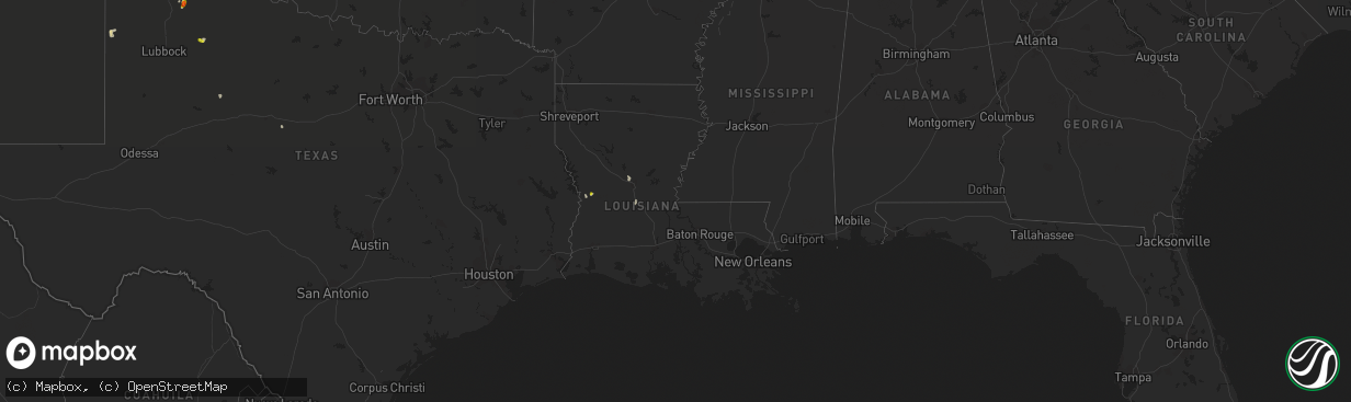 Hail map in Louisiana on August 15, 2020