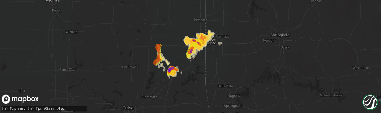 Hail map in Miami, OK on August 15, 2020