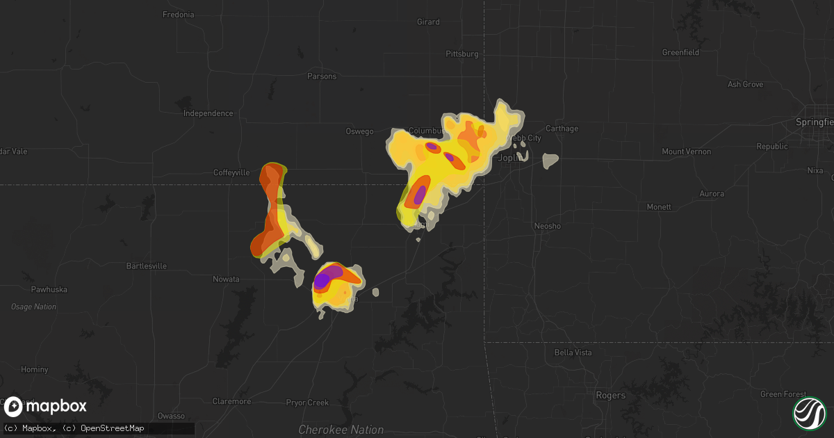 Hail map in Miami, OK on August 15, 2020