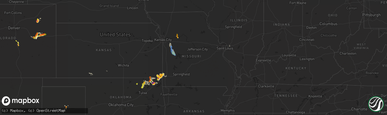 Hail map in Missouri on August 15, 2020