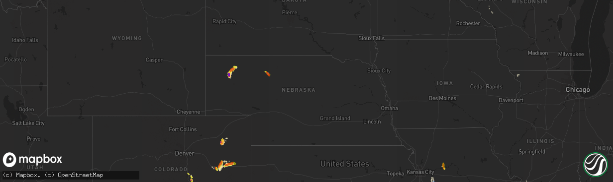 Hail map in Nebraska on August 15, 2020