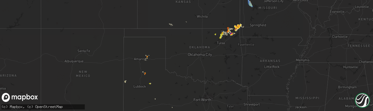 Hail map in Oklahoma on August 15, 2020