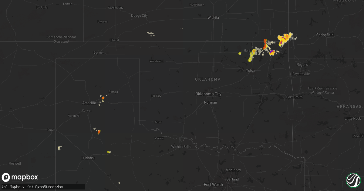 Hail map in Oklahoma on August 15, 2020