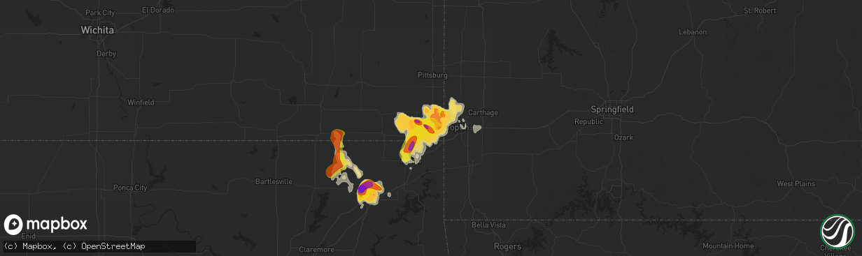 Hail map in Riverton, KS on August 15, 2020