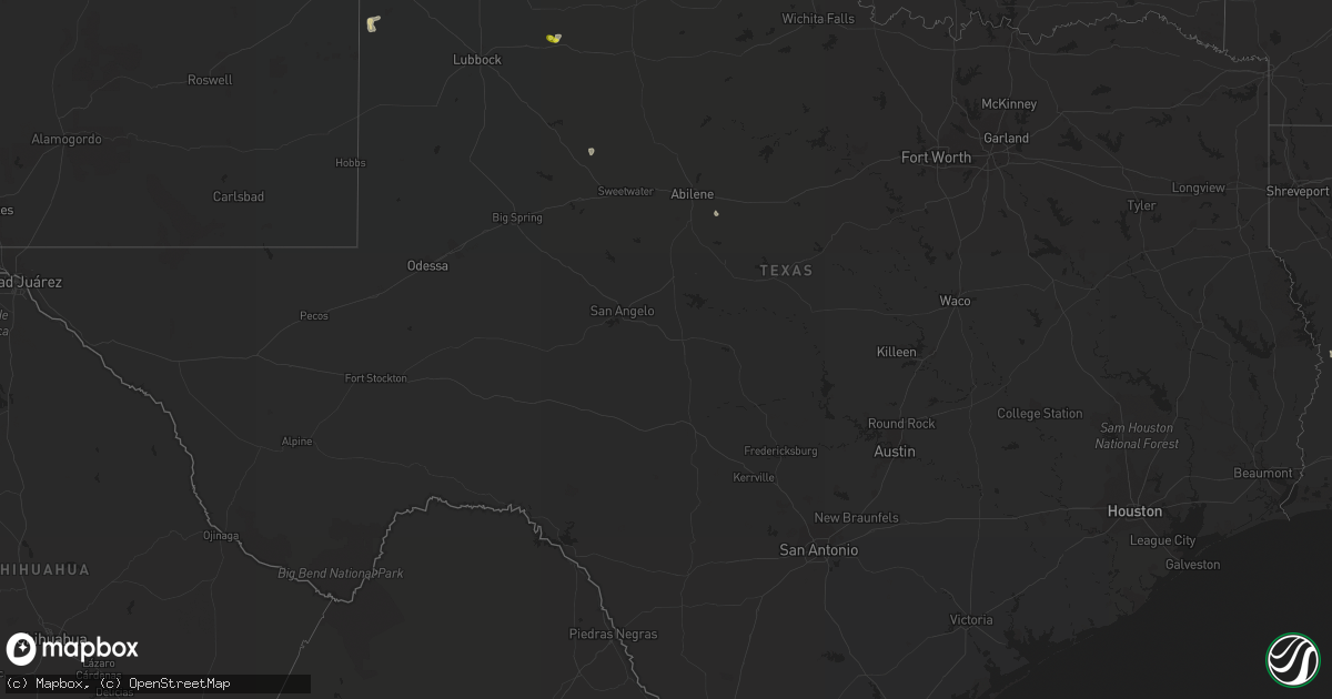Hail map in Texas on August 15, 2020