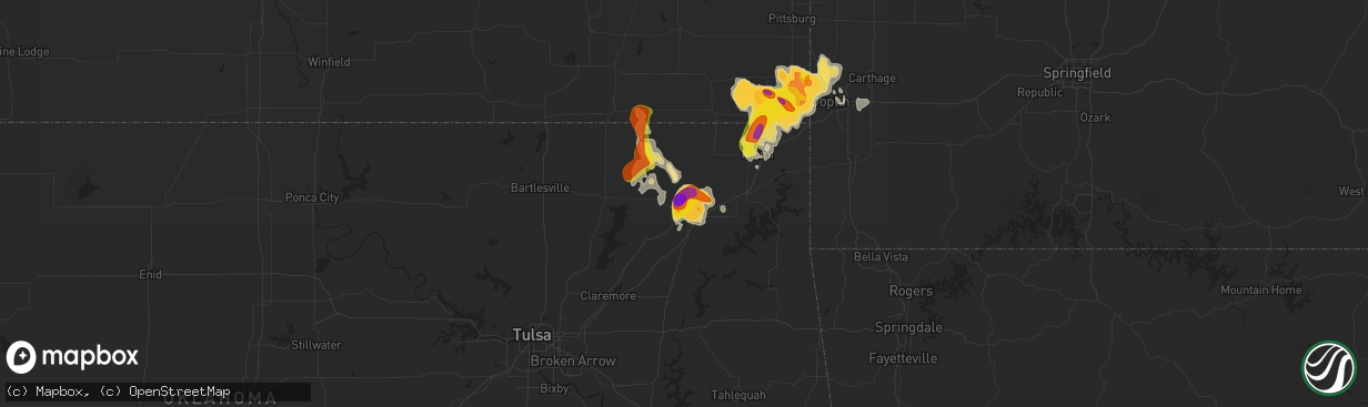 Hail map in Vinita, OK on August 15, 2020