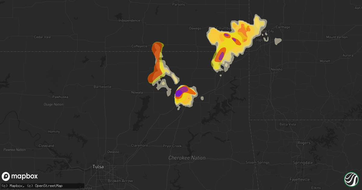 Hail map in Vinita, OK on August 15, 2020