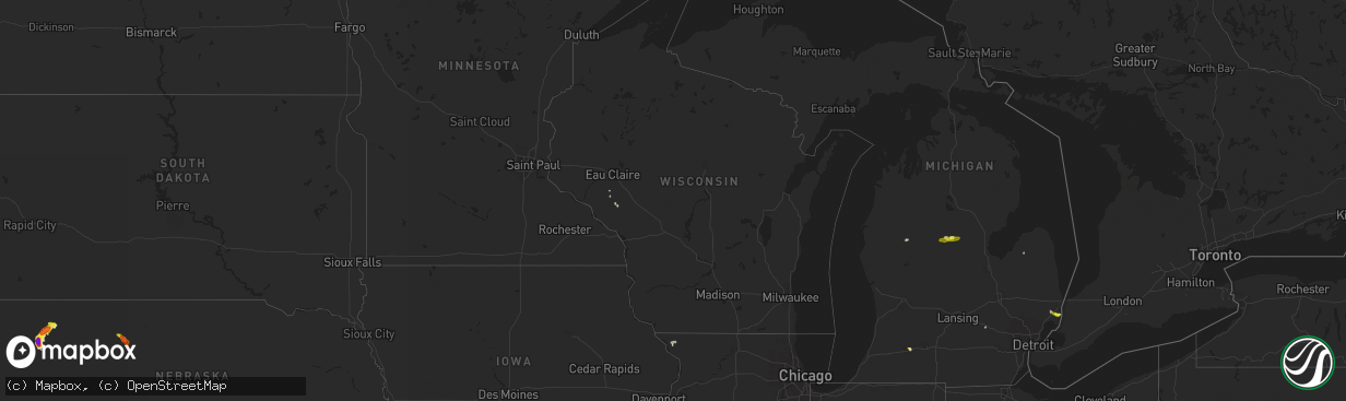 Hail map in Wisconsin on August 15, 2020