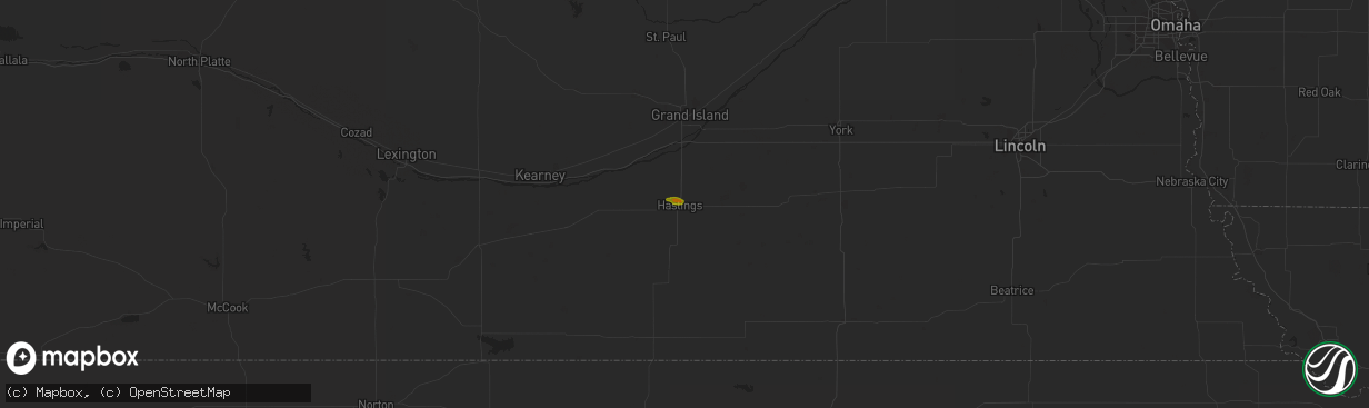 Hail map in Hastings, NE on August 15, 2021