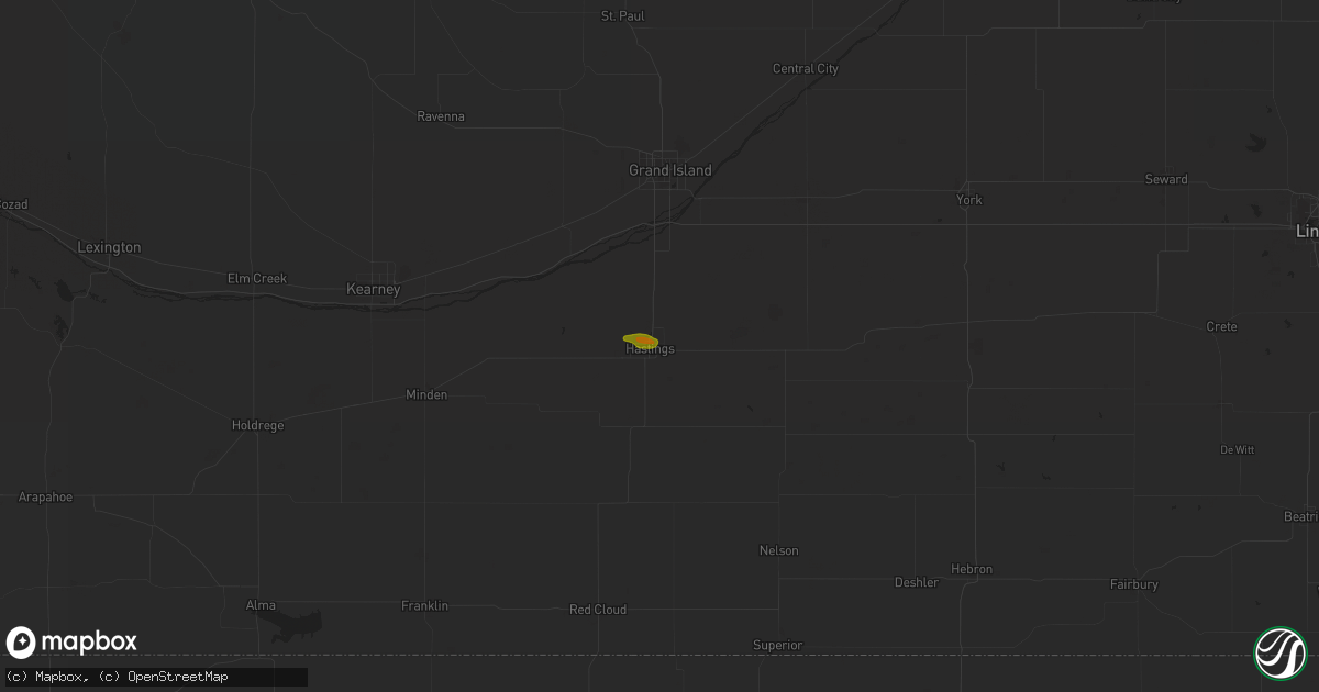 Hail map in Hastings, NE on August 15, 2021