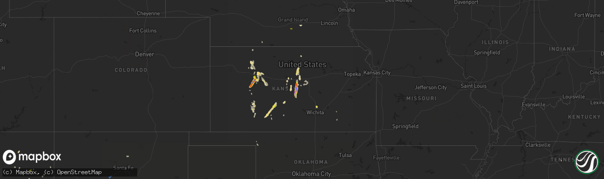 Hail map in Kansas on August 15, 2021