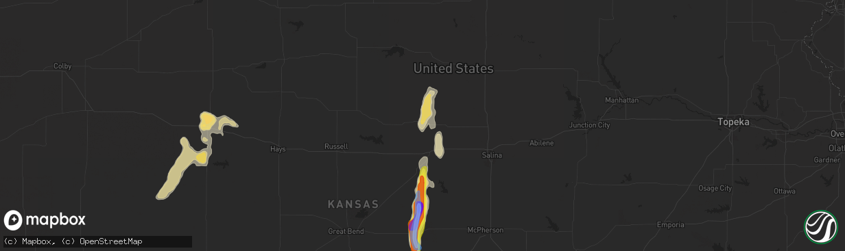 Hail map in Lincoln, KS on August 15, 2021