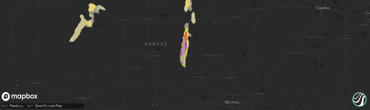 Hail map in Lyons, KS on August 15, 2021