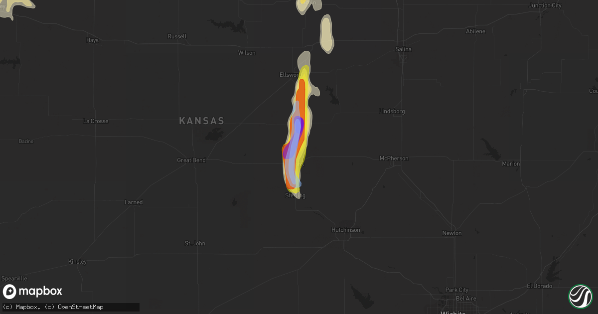 Hail map in Lyons, KS on August 15, 2021