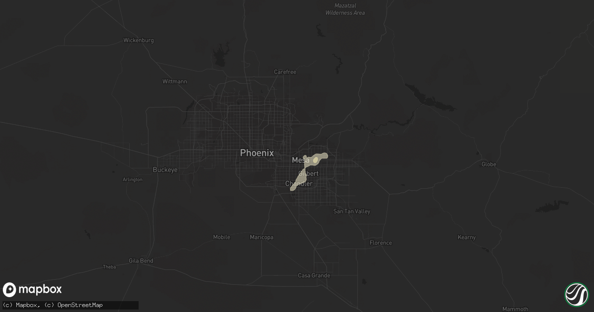 Hail map in Mesa, AZ on August 15, 2021