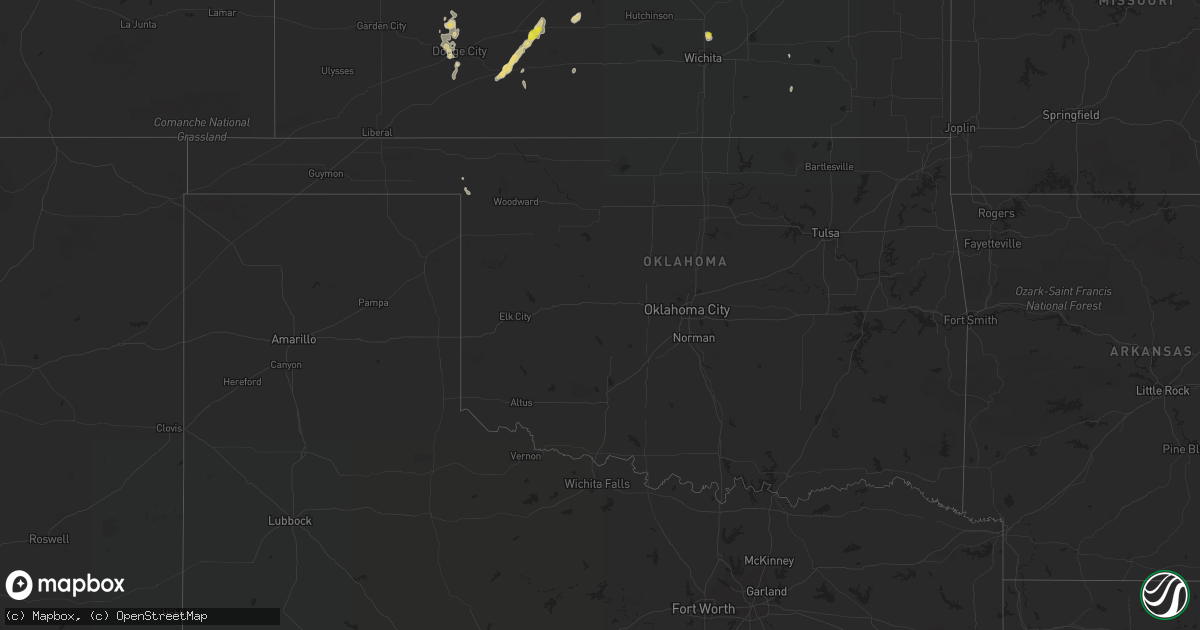 Hail map in Oklahoma on August 15, 2021