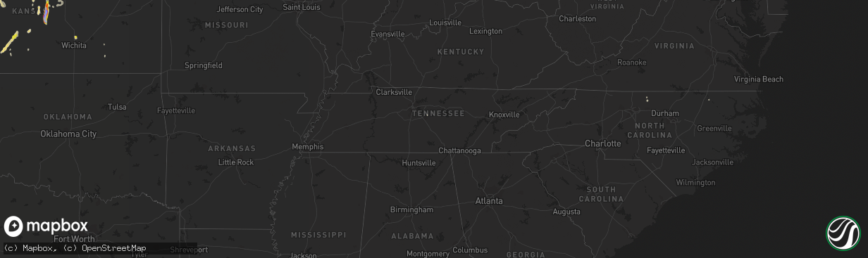 Hail map in Tennessee on August 15, 2021