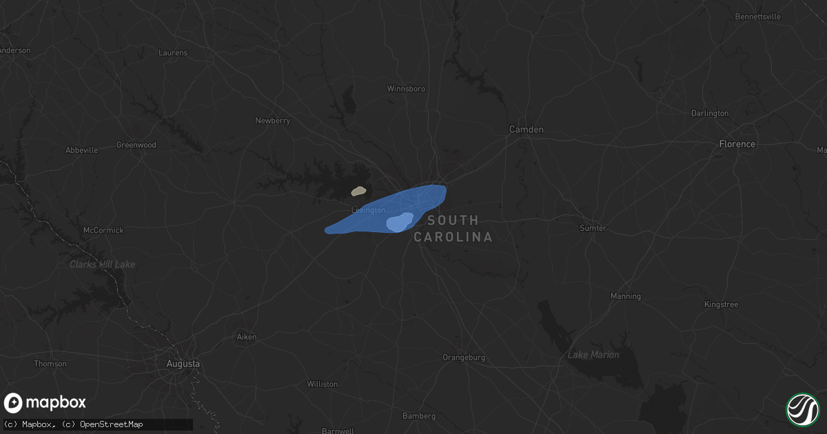 Hail map in Cayce, SC on August 15, 2023