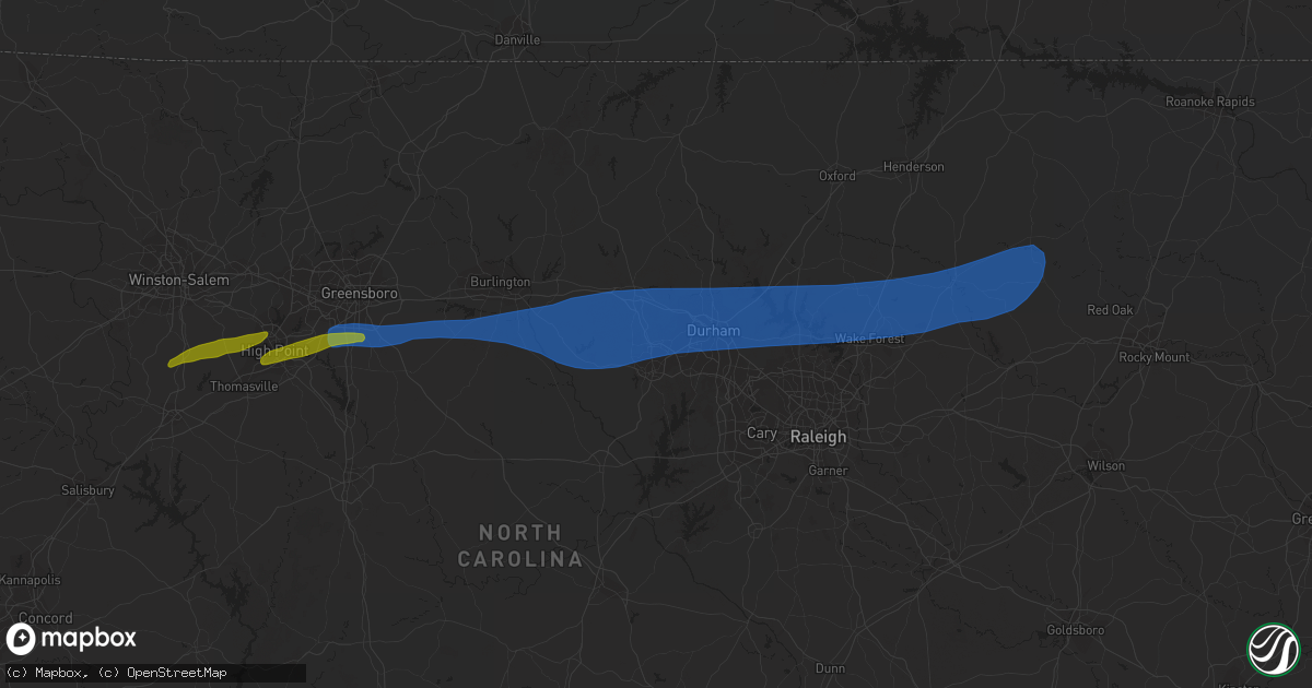 Hail map in Chapel Hill, NC on August 15, 2023