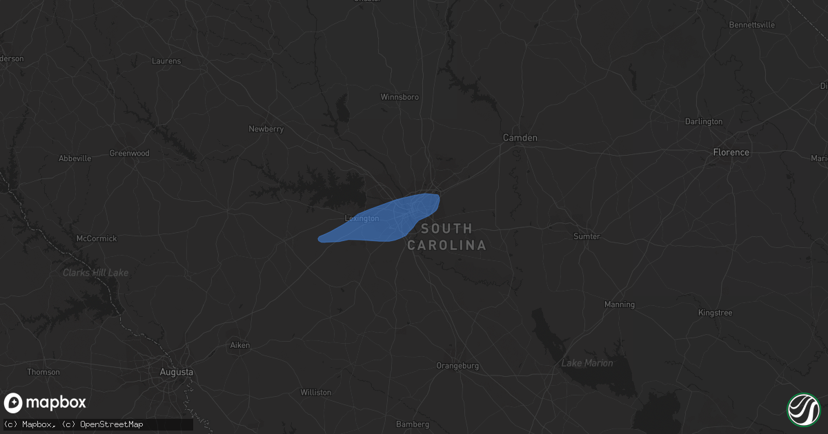 Hail map in Columbia, SC on August 15, 2023