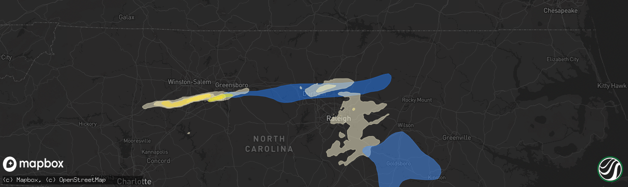 Hail map in Durham, NC on August 15, 2023