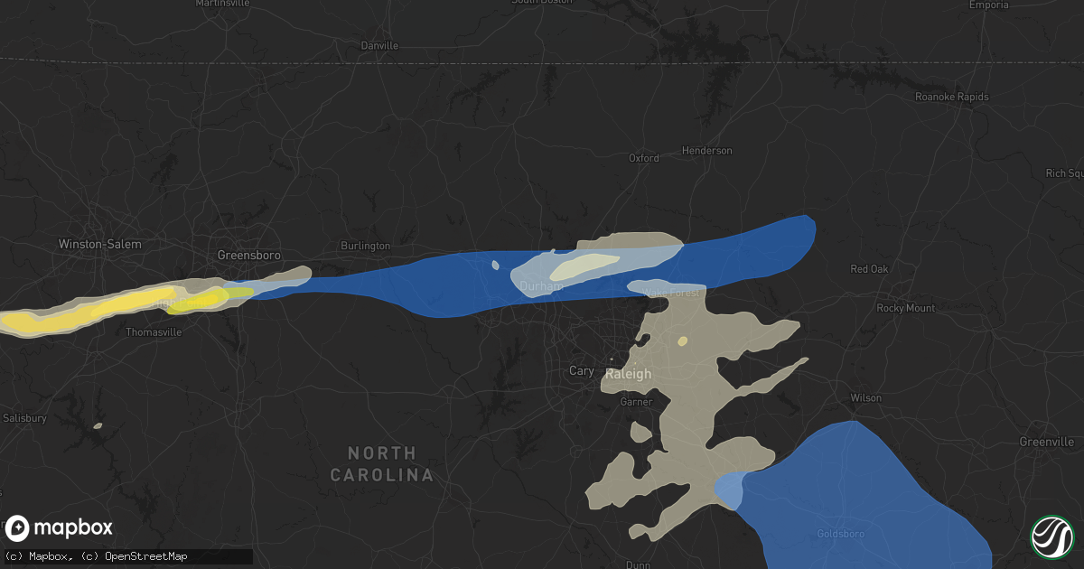 Hail map in Durham, NC on August 15, 2023