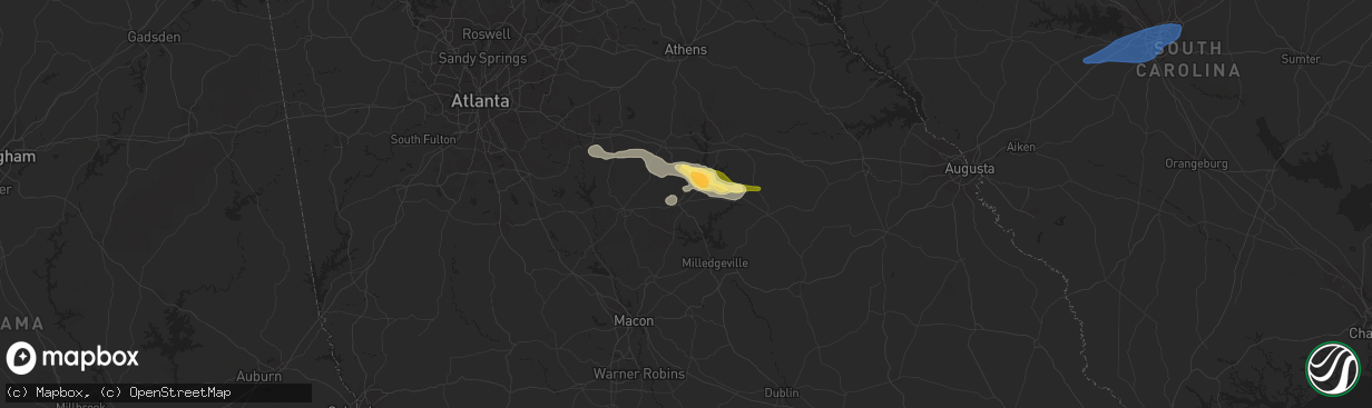 Hail map in Eatonton, GA on August 15, 2023